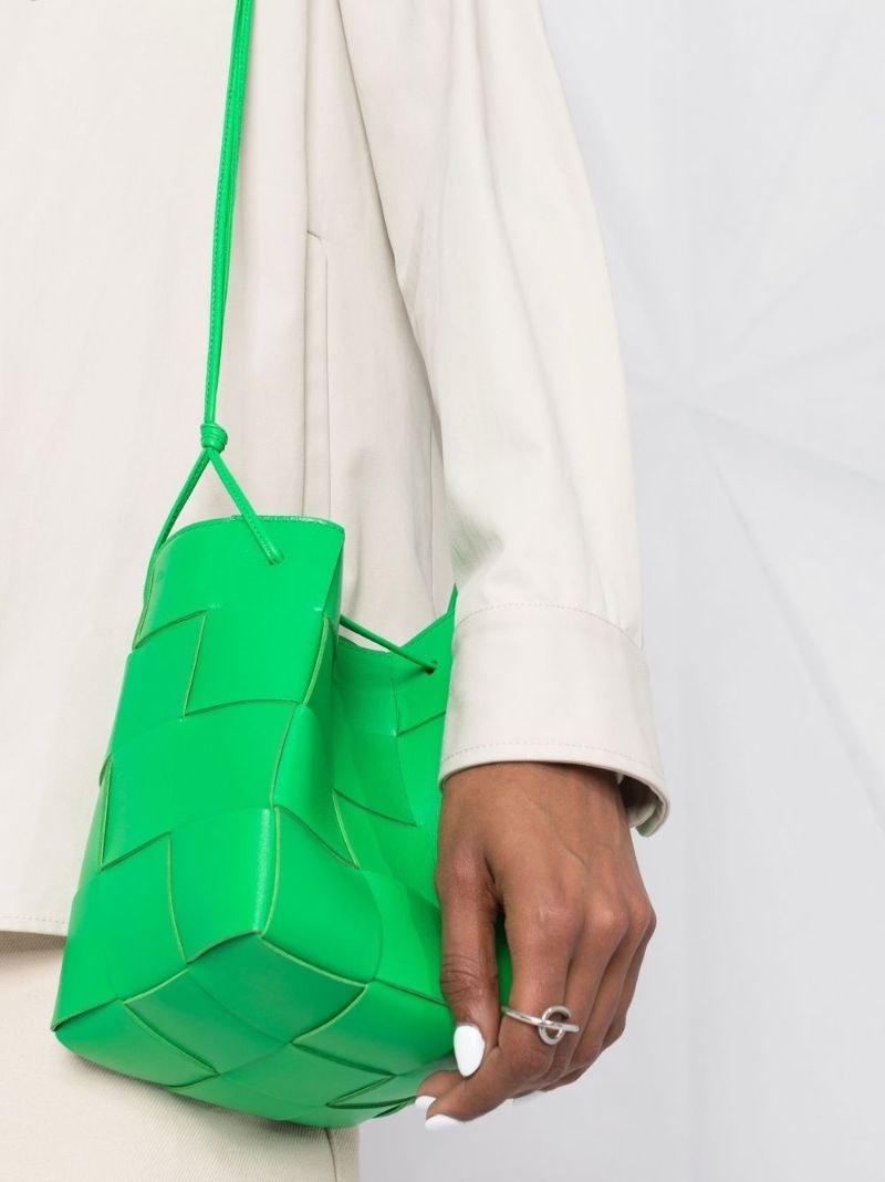 Green Small Cassette Leather Cross Body Bucket Bag