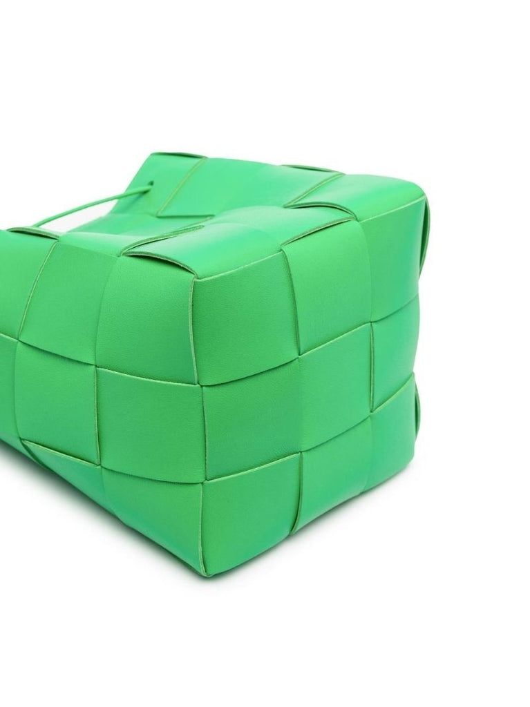 Green Small Cassette Leather Cross Body Bucket Bag