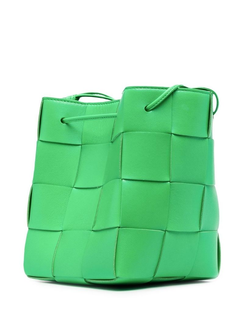 Green Small Cassette Leather Cross Body Bucket Bag