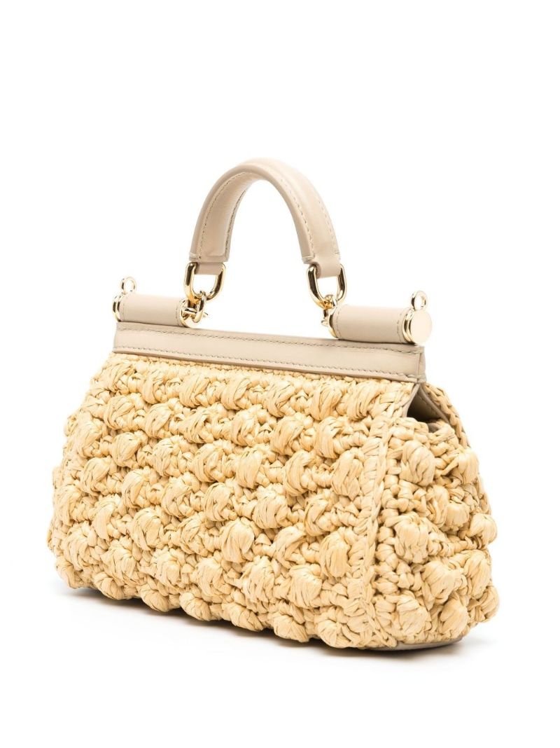 Neutral Sicily Crochet Raffia Tote Bag