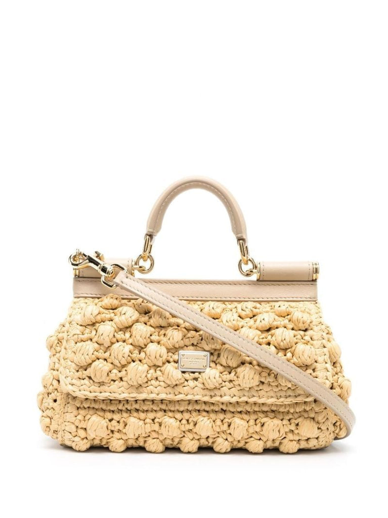 Neutral Sicily Crochet Raffia Tote Bag