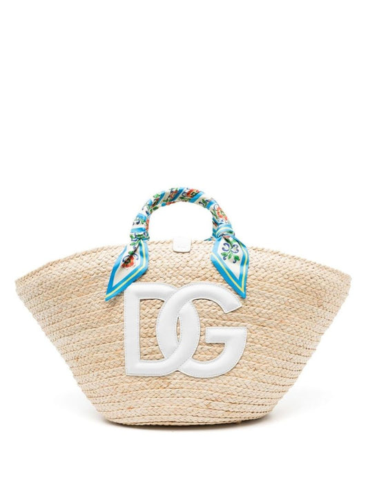 Neutral Kendra Logo Straw Tote Bag