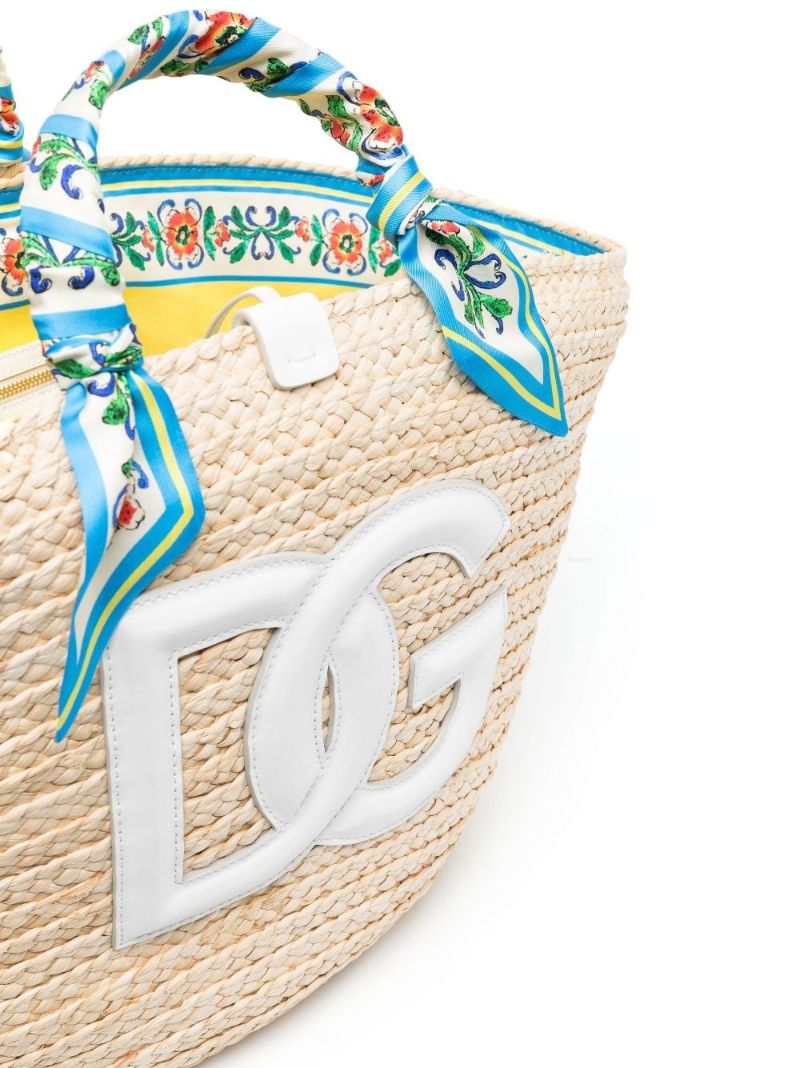 Neutral Kendra Logo Straw Tote Bag