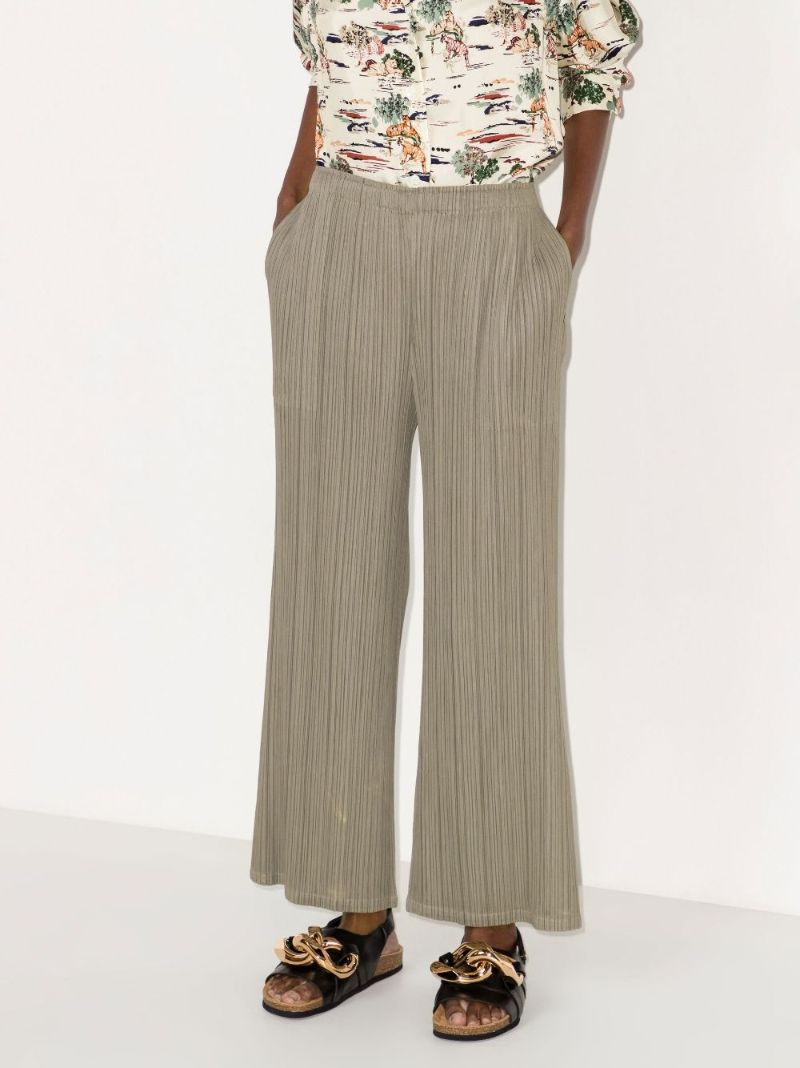 Sand Pleats Straight Leg PlissÃ_x0083_Â© Trousers