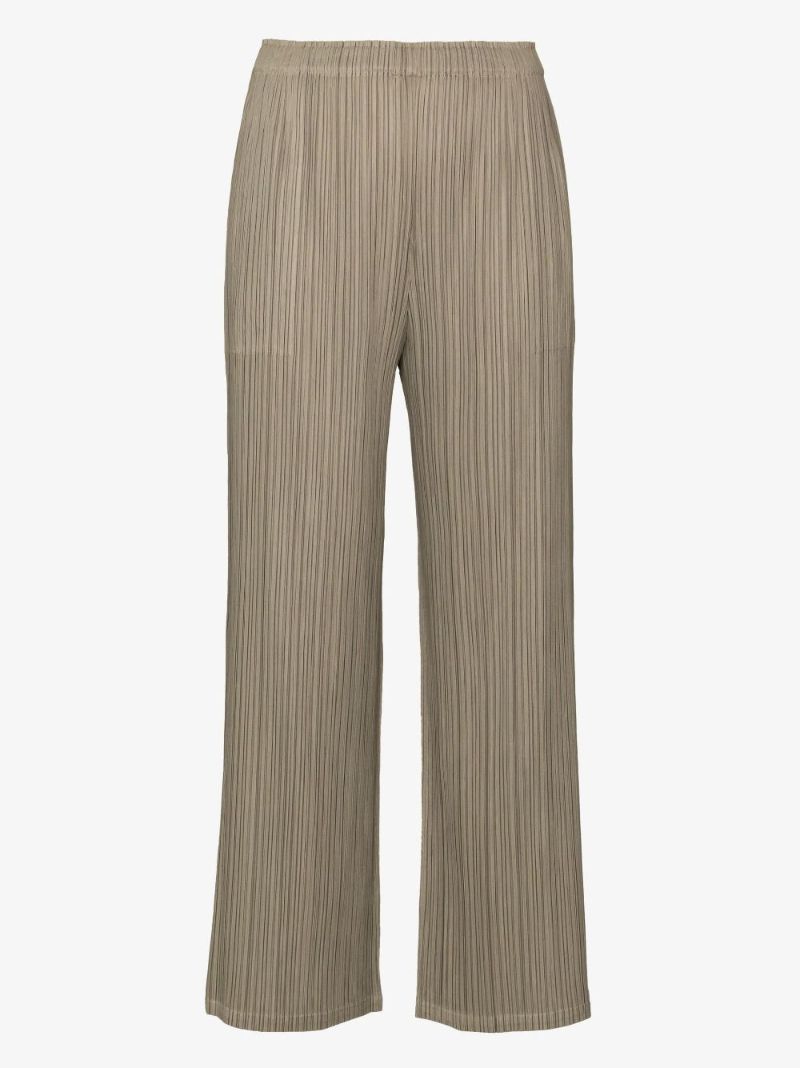 Sand Pleats Straight Leg PlissÃ_x0083_Â© Trousers