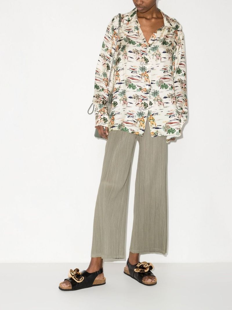 Sand Pleats Straight Leg PlissÃ_x0083_Â© Trousers