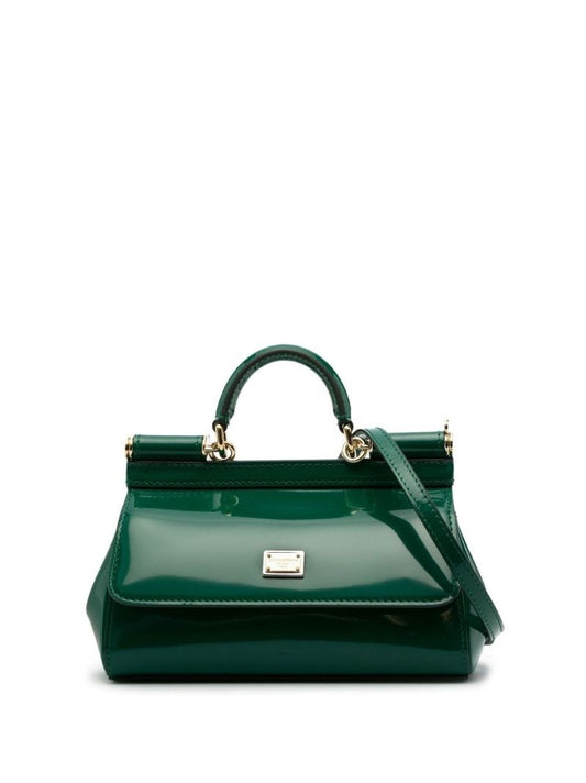 Green Sicily Small Patent Leather Tote Bag