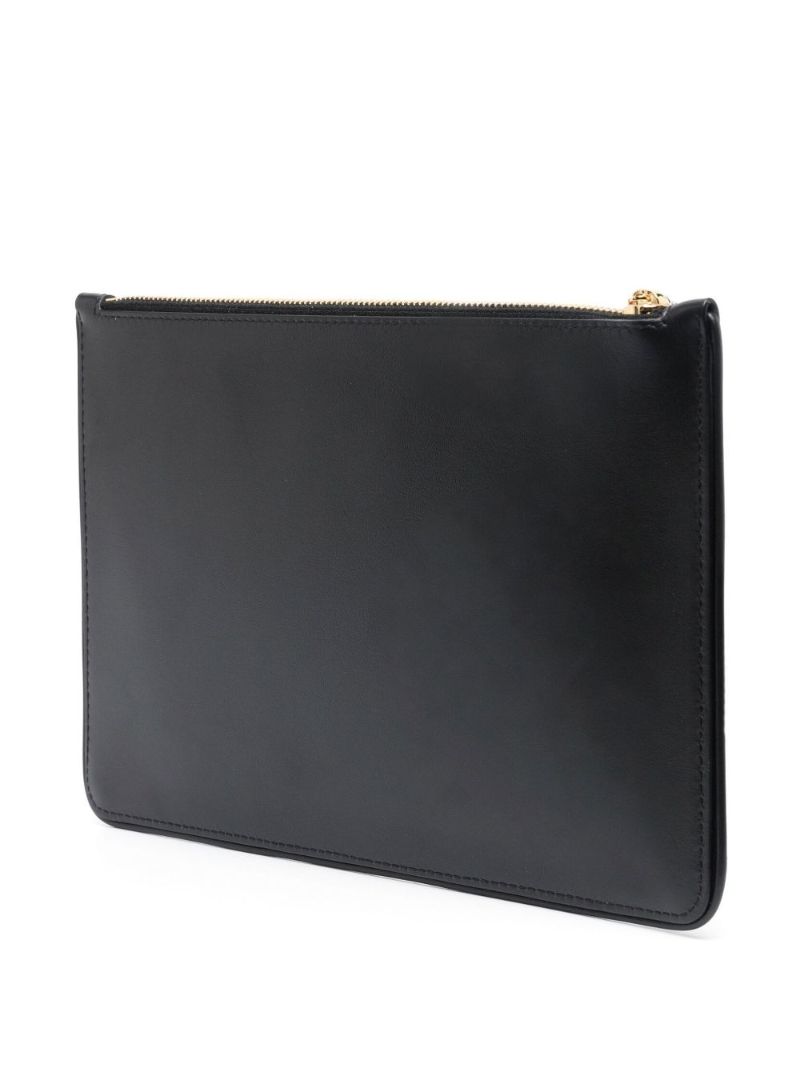 Black Logo Emblem Leather Pouch