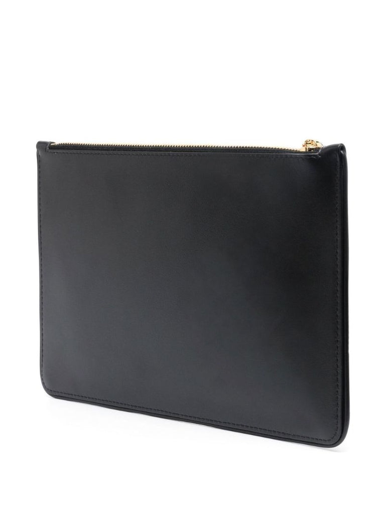 Black Logo Emblem Leather Pouch
