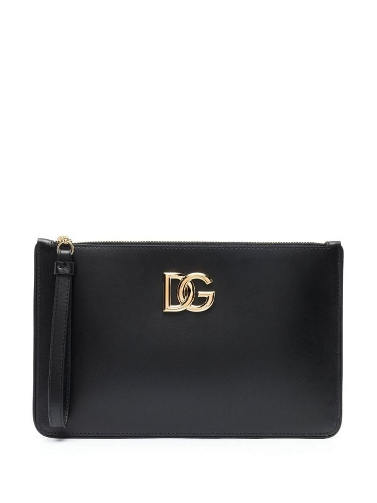 Black Logo Emblem Leather Pouch