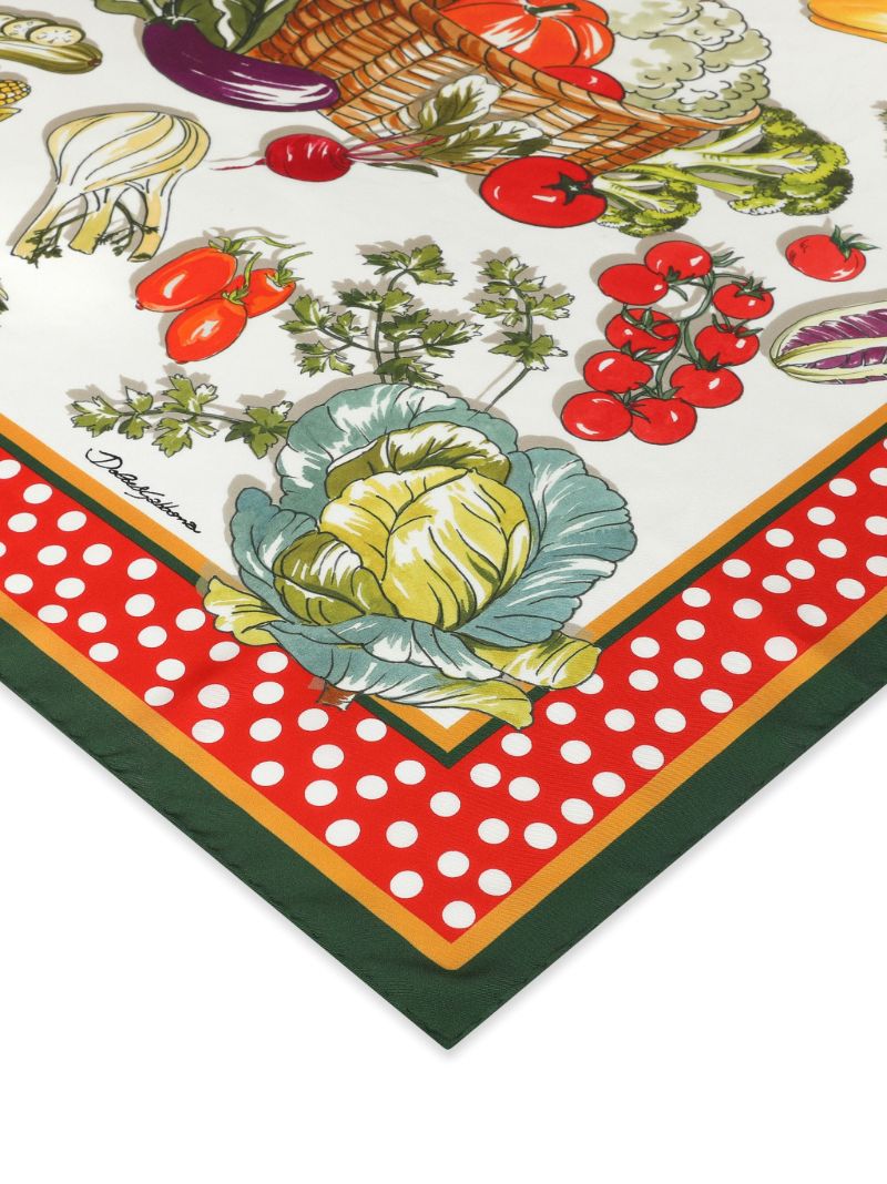 White Vegetable Print Silk Scarf
