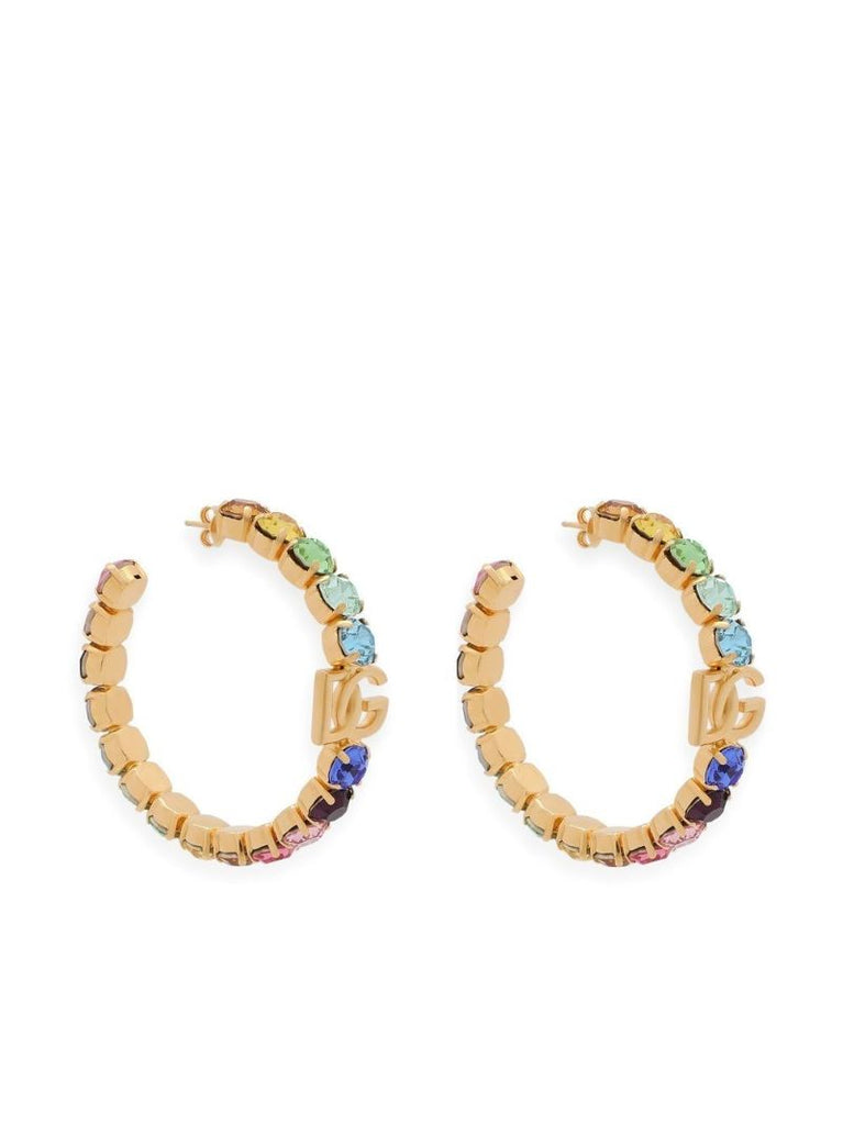 Gold-plated Logo Crystal Hoop Earrings