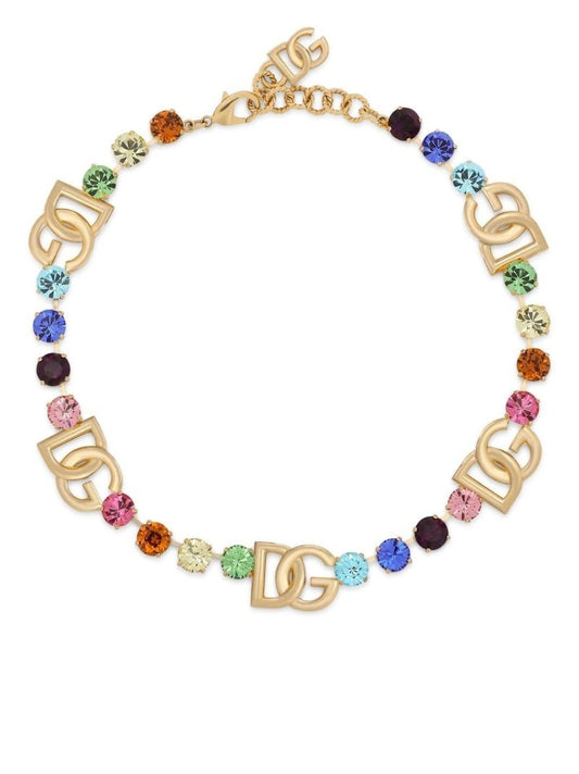 Gold-plated Dg Logo Crystal Necklace