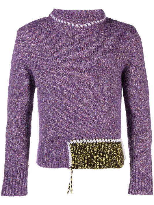 Purple Stitched Panel Sweater