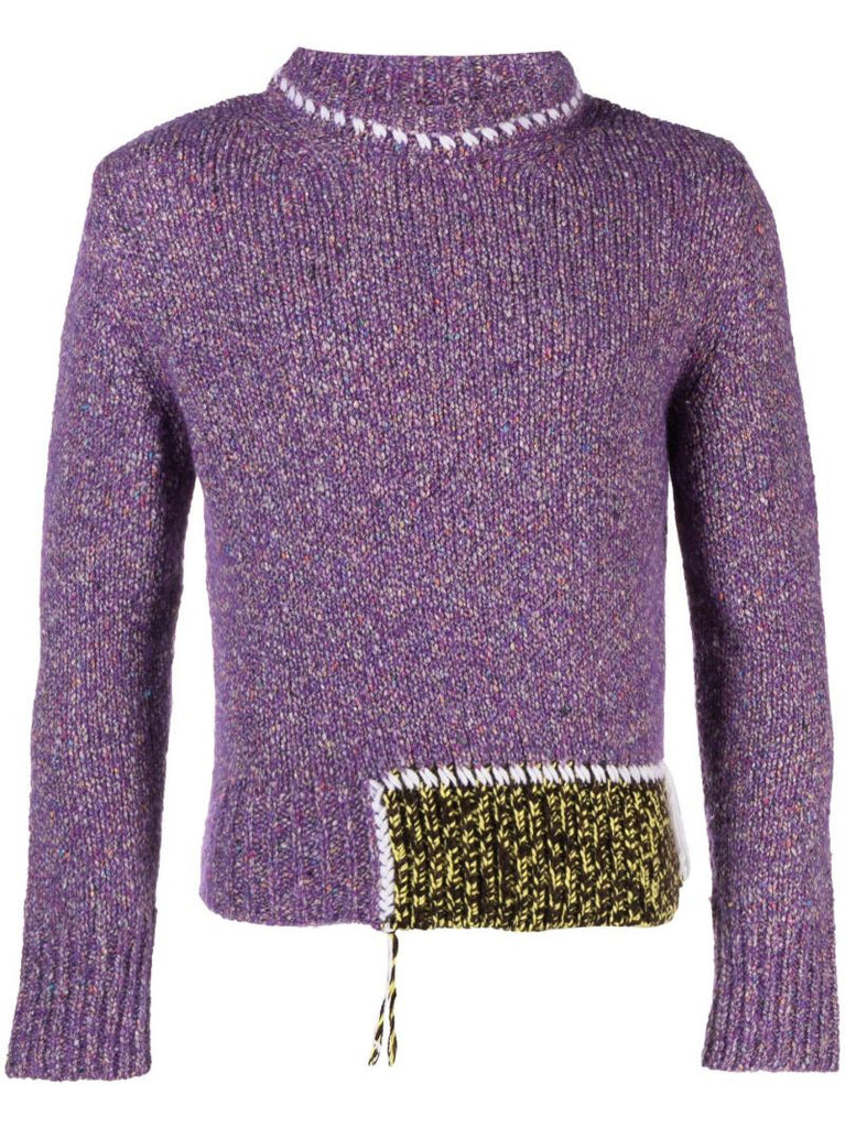 Purple Stitched Panel Sweater