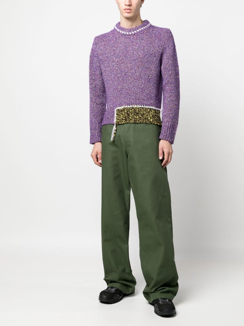 Purple Stitched Panel Sweater