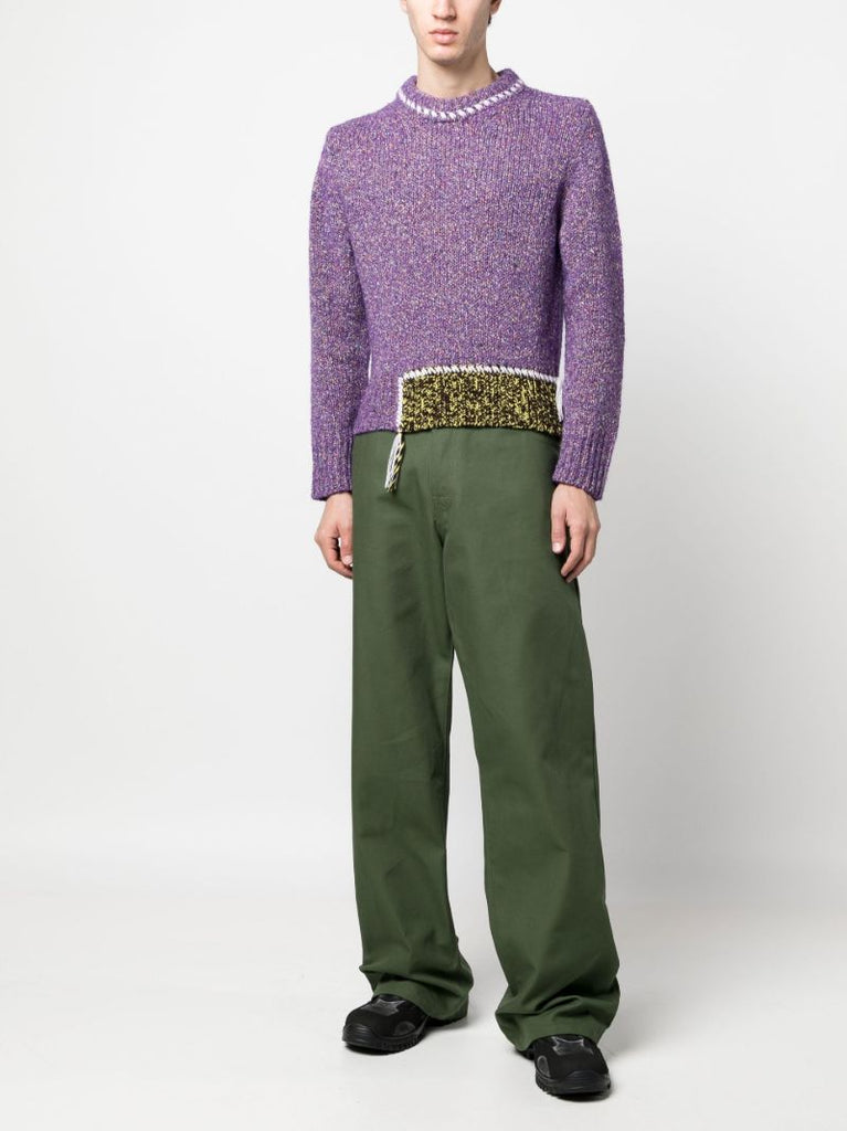 Purple Stitched Panel Sweater
