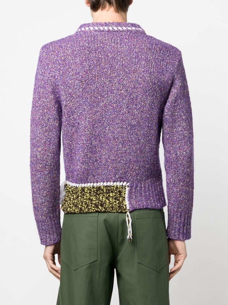 Purple Stitched Panel Sweater