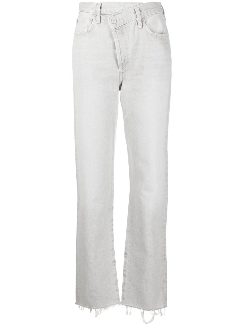 Grey Criss Cross Straight Leg Jeans