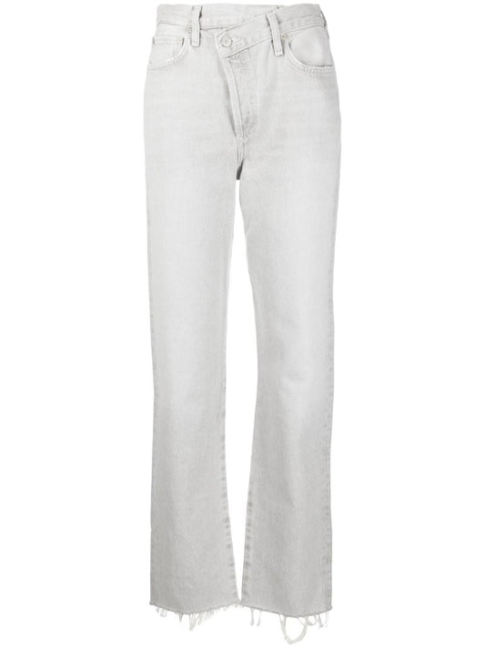 Grey Criss Cross Straight Leg Jeans