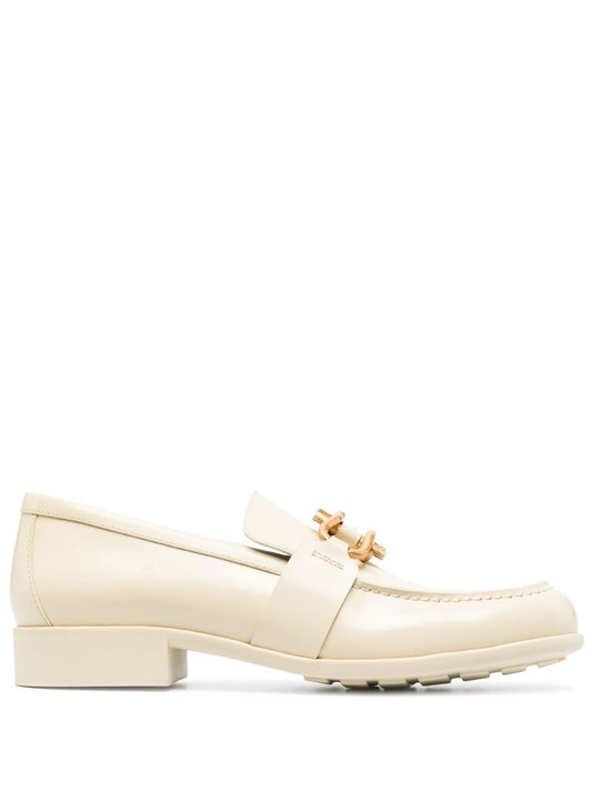 Neutral Madame Chain Detail Leather Loafers