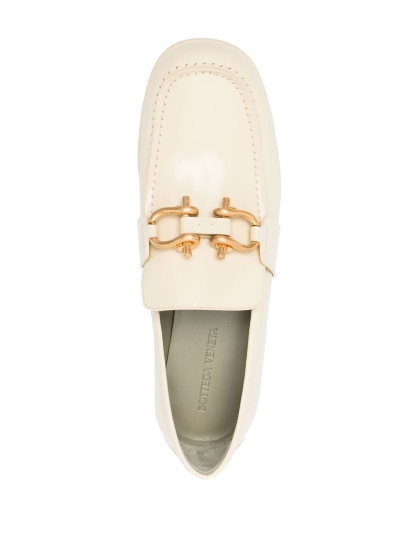 Neutral Madame Chain Detail Leather Loafers