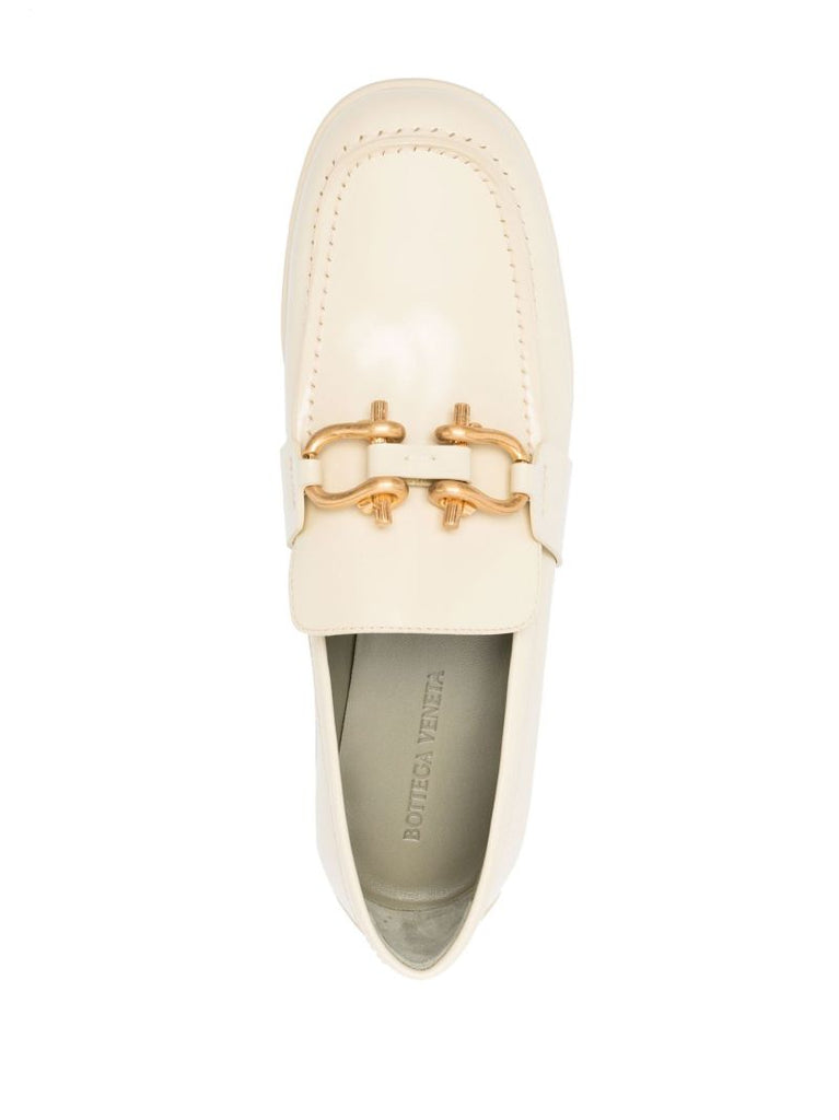 Neutral Madame Chain Detail Leather Loafers