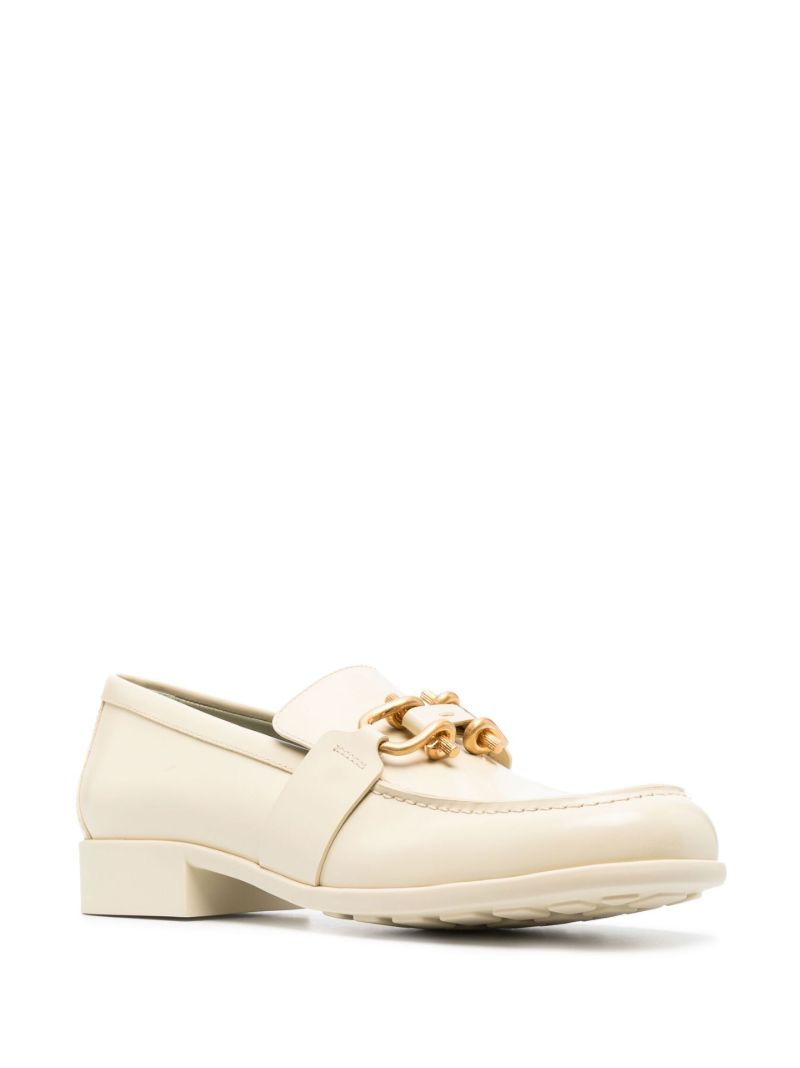 Neutral Madame Chain Detail Leather Loafers