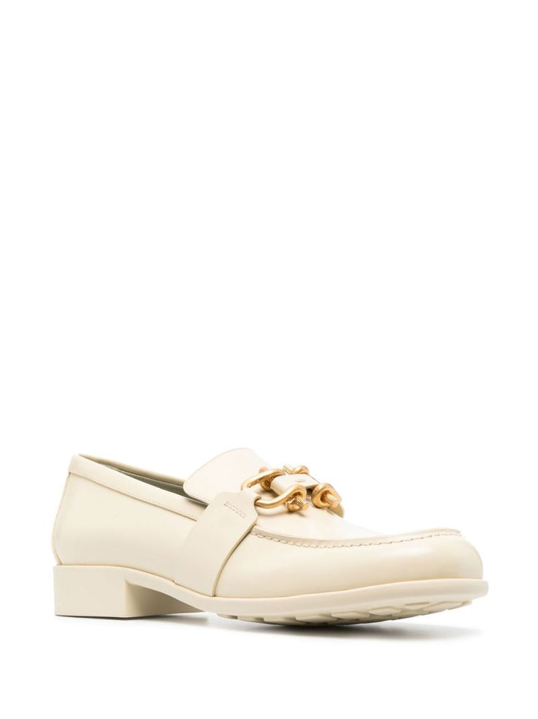 Neutral Madame Chain Detail Leather Loafers