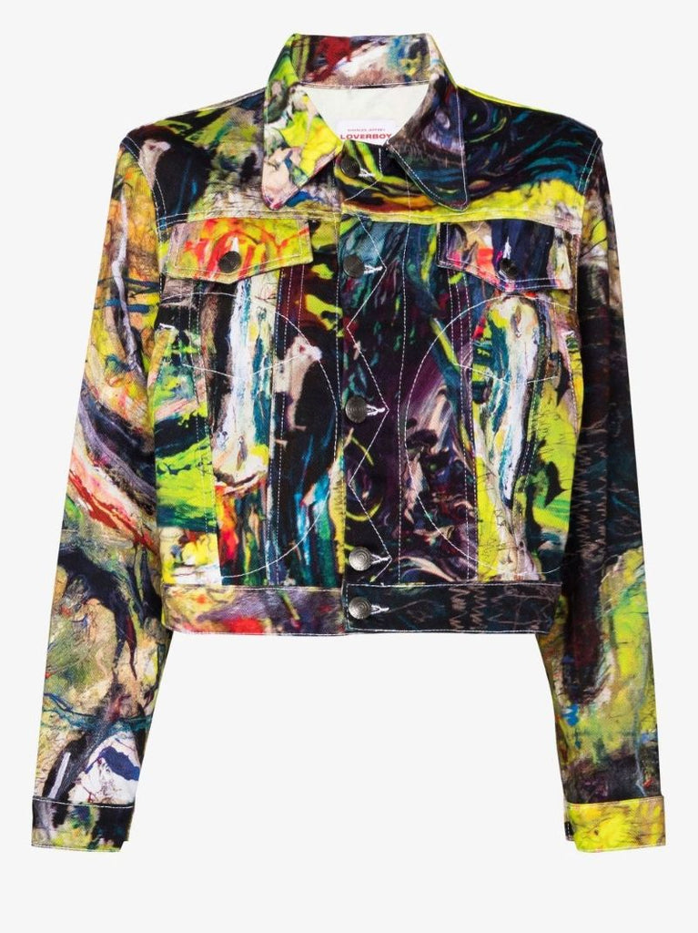 Blue Art Print Denim Jacket