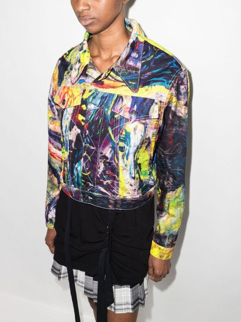 Blue Art Print Denim Jacket