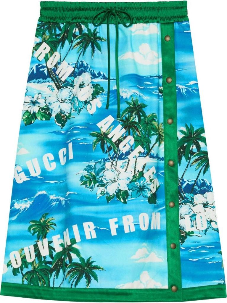 Blue Printed Cotton Knee-length Skirt
