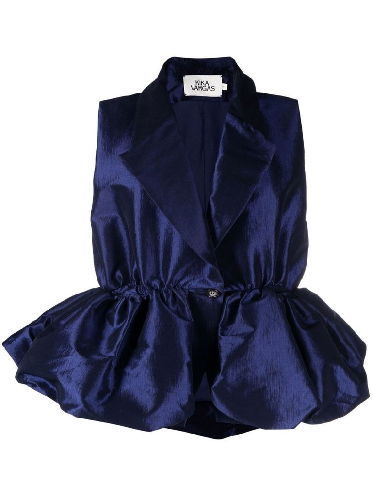 Blue Sheena Puffball Silk Blouse