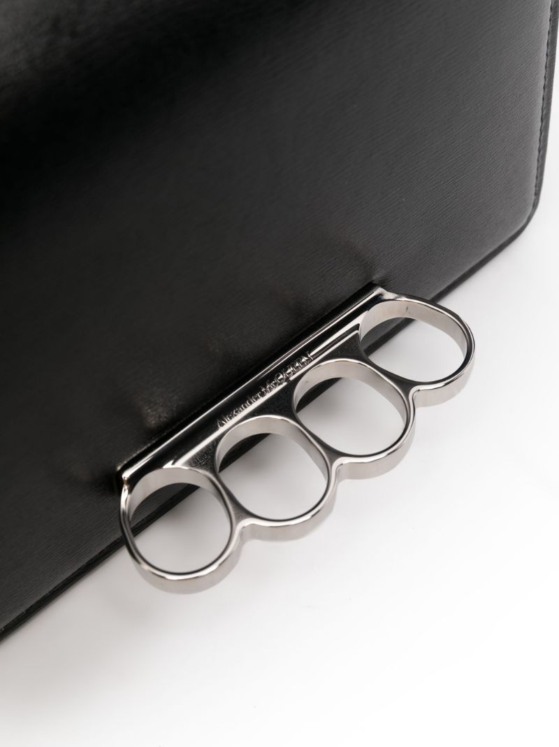 Black Four Rings Leather Clutch Bag