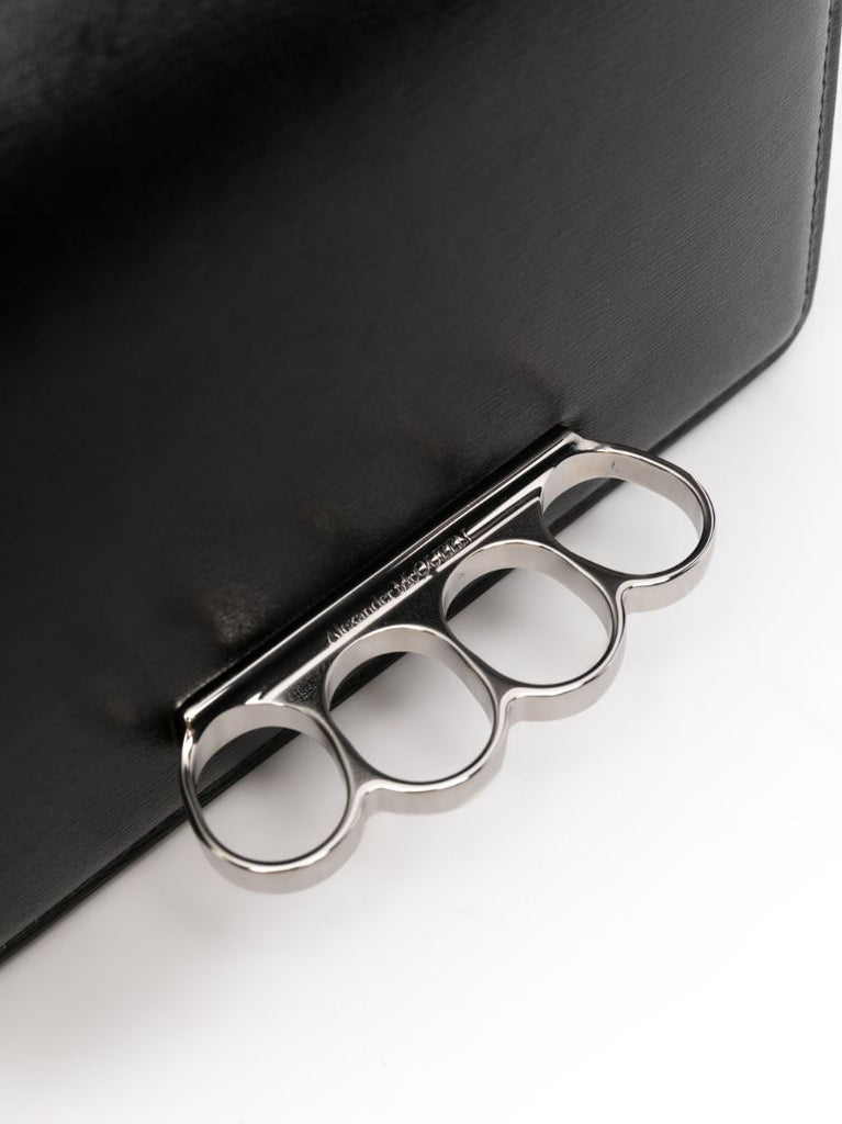 Black Four Rings Leather Clutch Bag