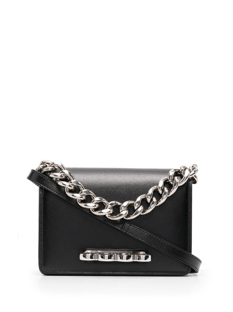 Black Four Rings Leather Clutch Bag