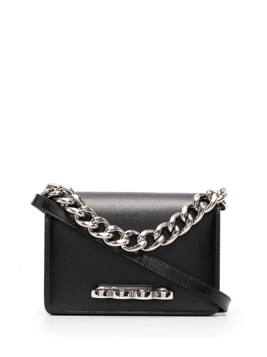 Black Four Rings Leather Clutch Bag