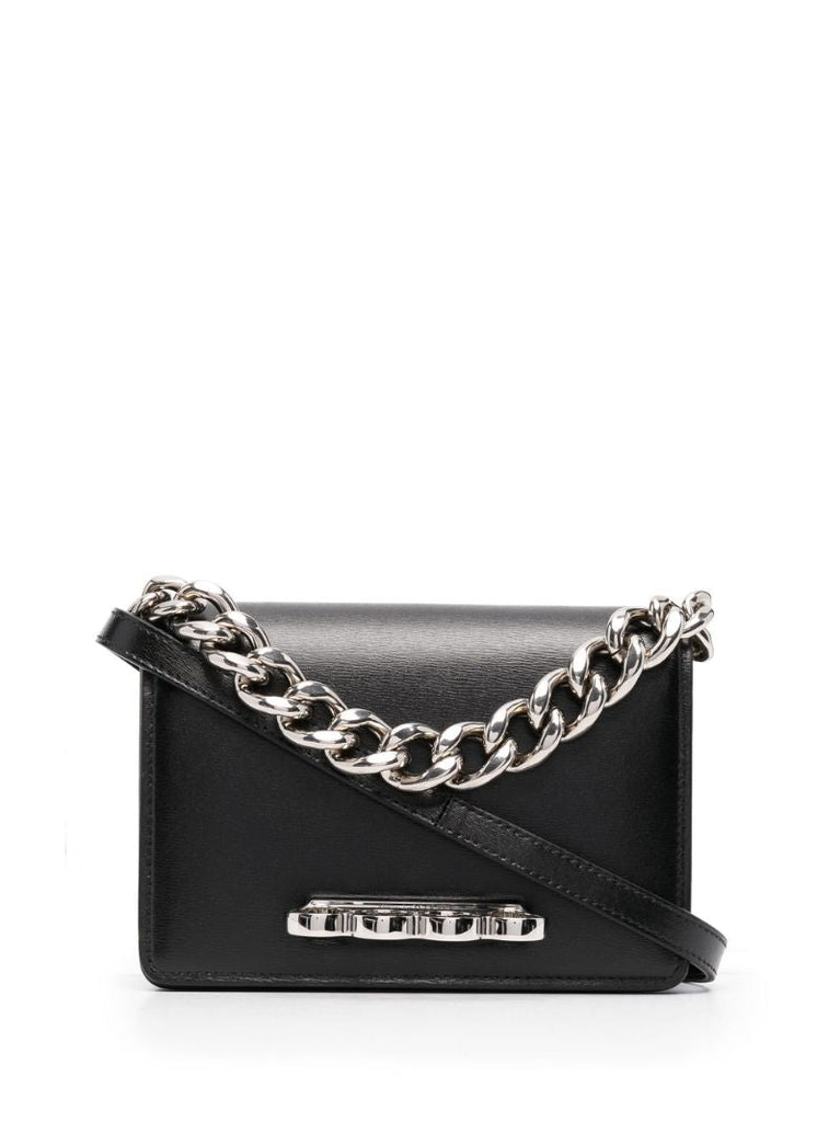 Black Four Rings Leather Clutch Bag