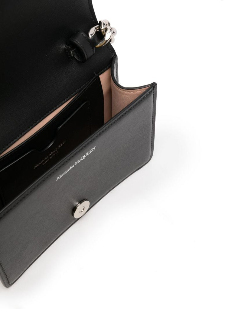 Black Four Rings Leather Clutch Bag