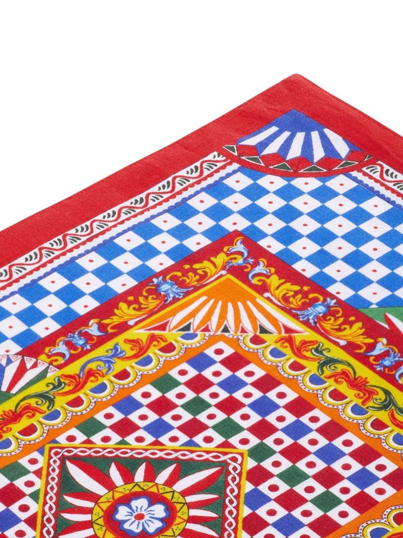 Multicoloured Graphic Print Linen Placemat and Napkin