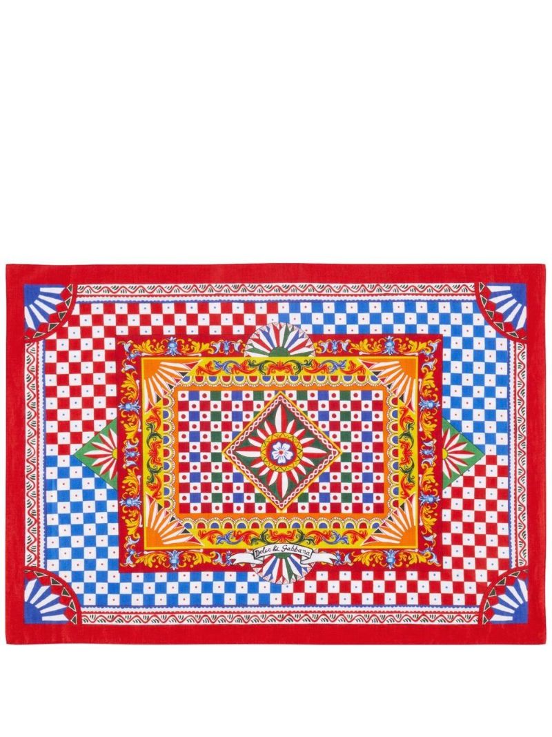 Multicoloured Graphic Print Linen Placemat and Napkin