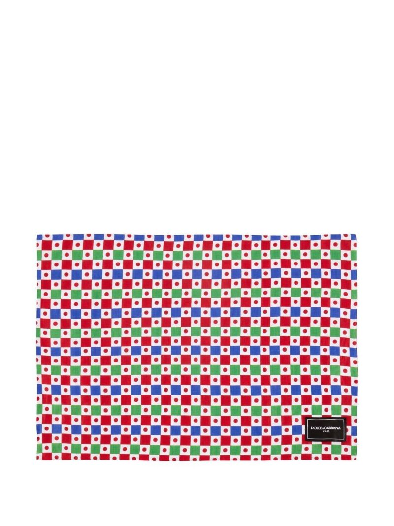 Multicoloured Graphic Print Linen Placemat and Napkin