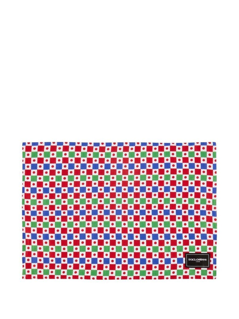Multicoloured Graphic Print Linen Placemat and Napkin