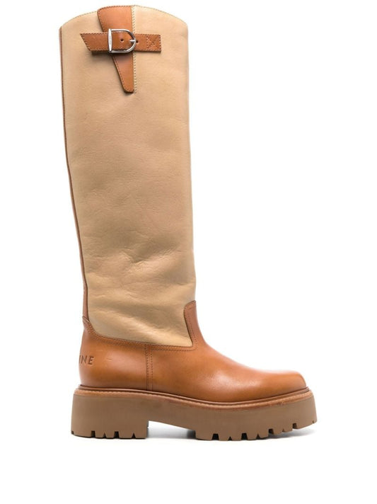 Brown Buckled Leather Knee-high Boots
