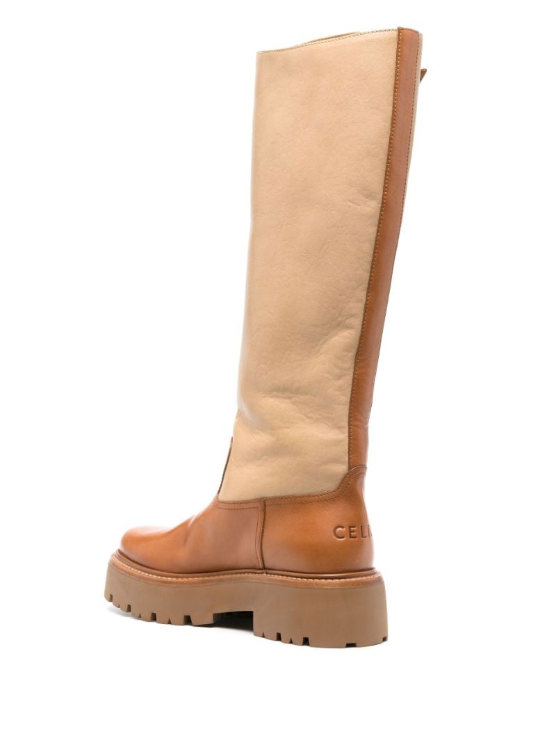 Brown Buckled Leather Knee-high Boots
