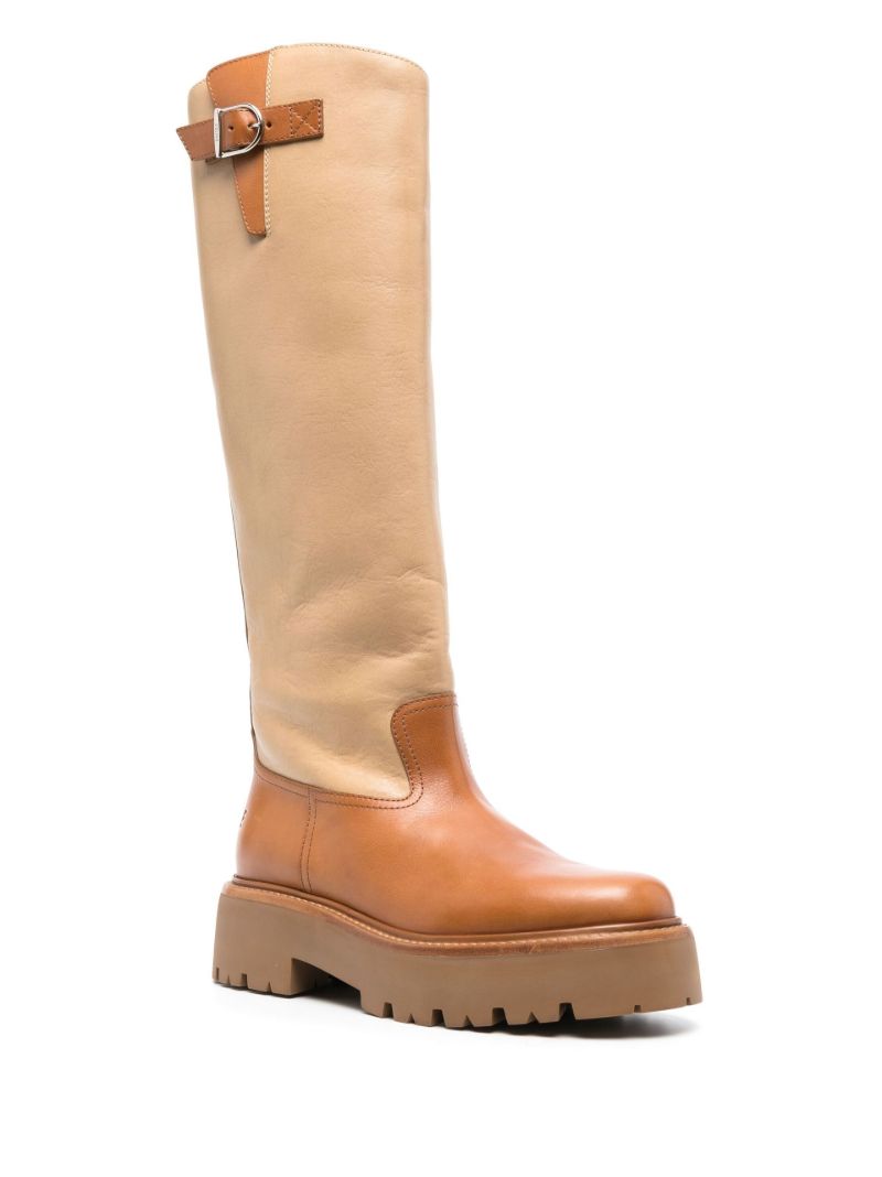 Brown Buckled Leather Knee-high Boots