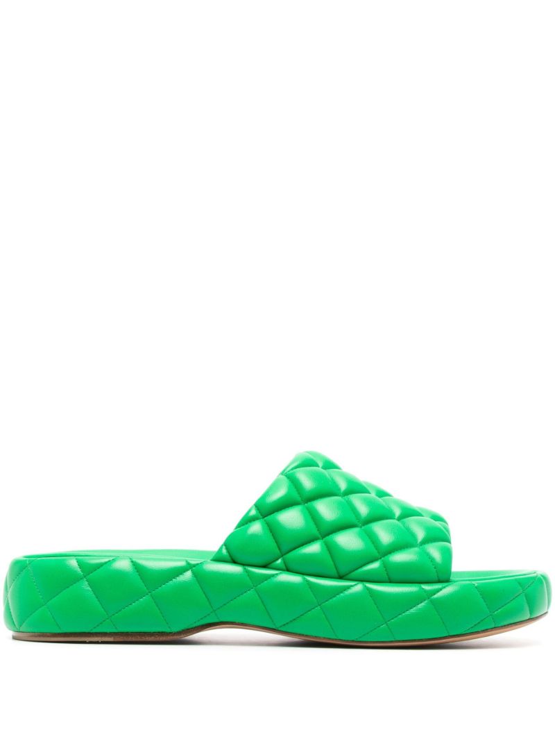 Green Quilted Leather Slides