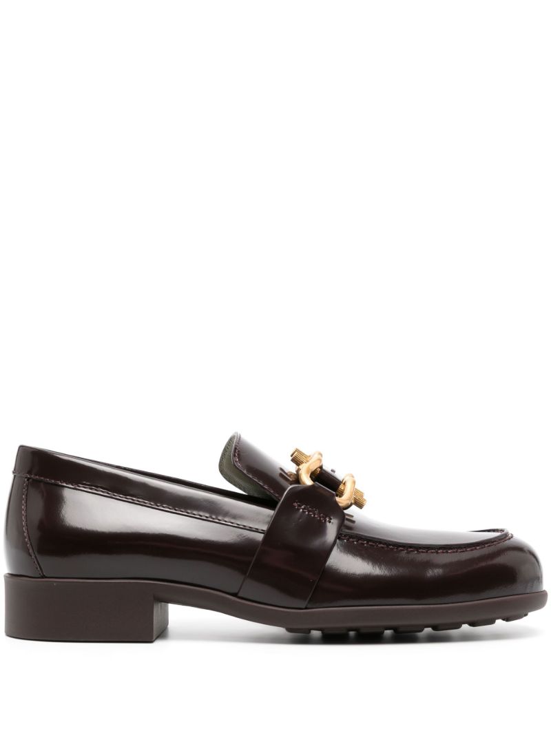Black Madame Chain Leather Loafers