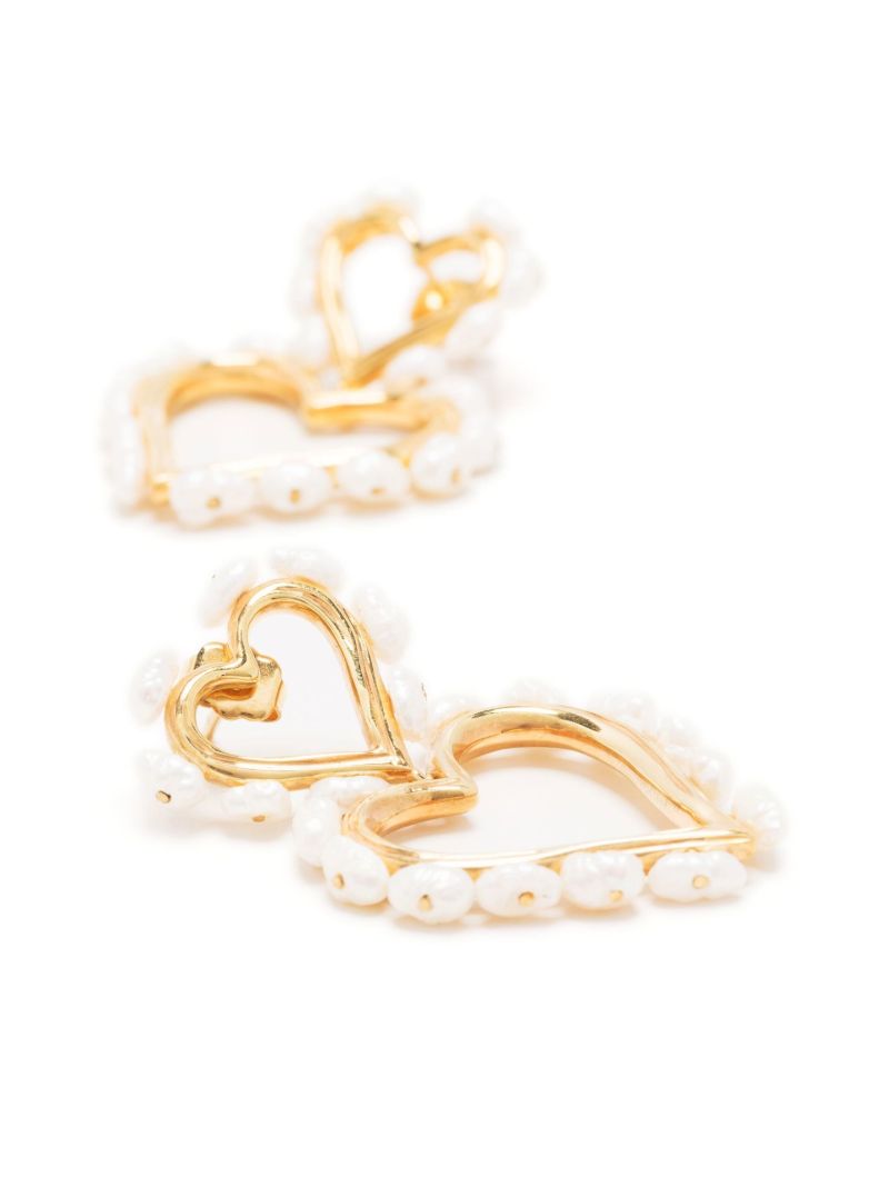 Gold-plated Pearl-embellished Double Heart Hoop Earrings
