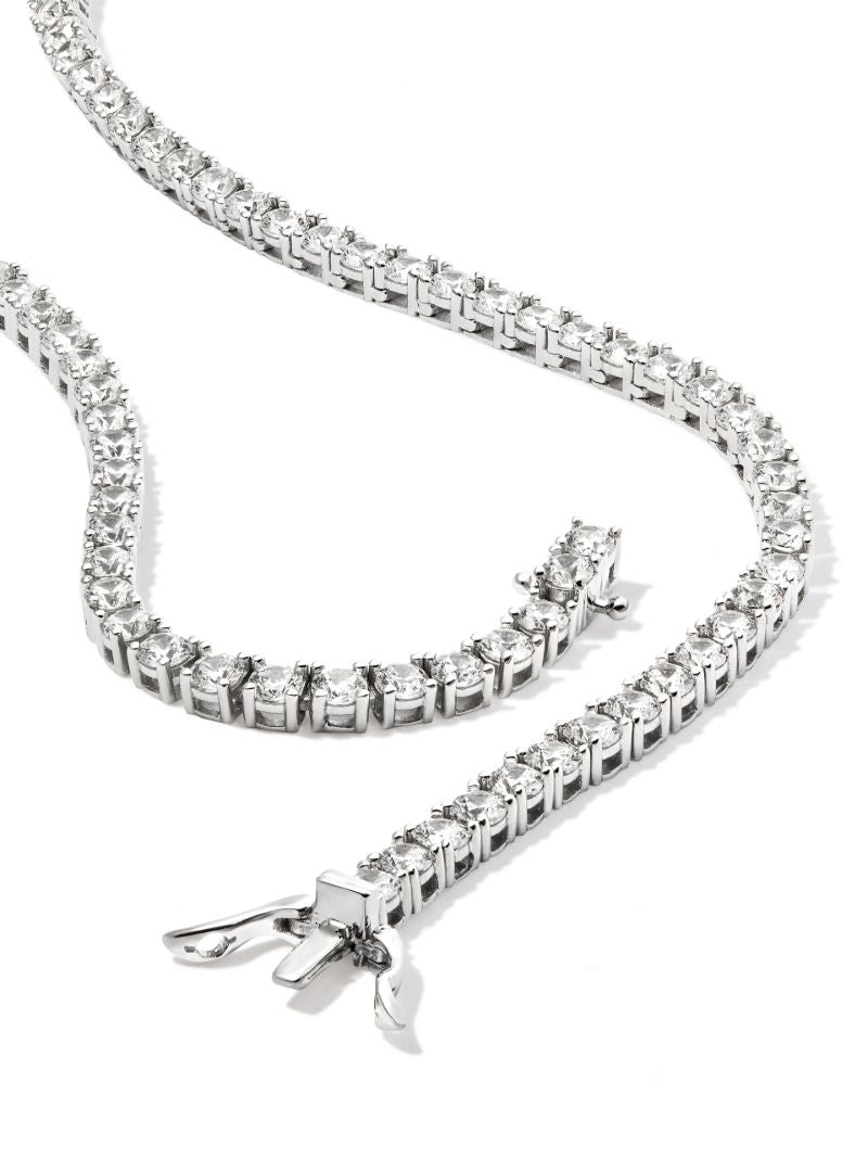 Sterling Silver Crystal Tennis Necklace